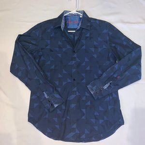 Mens Robert Graham - Classic Fit (S) Blue Geometric Pattern Roll Cuff Button up